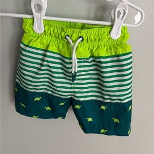 2T-Green Striped Kids Swim Shorts